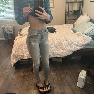 Stylish Gray Distressed Skinny Express Jeans